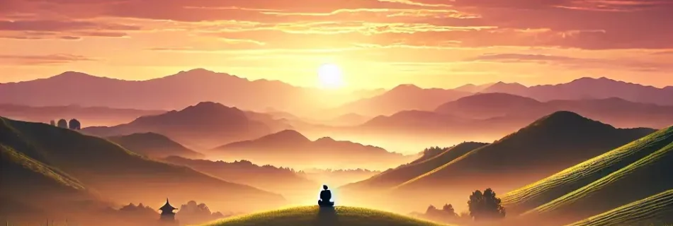 Persona sentada en un paisaje tranquilo y sereno, conectando con los Registros Akáshicos en un entorno natural. EscuelaOnlineDeConciencia.com guía hacia la paz interior y la reflexión espiritual.